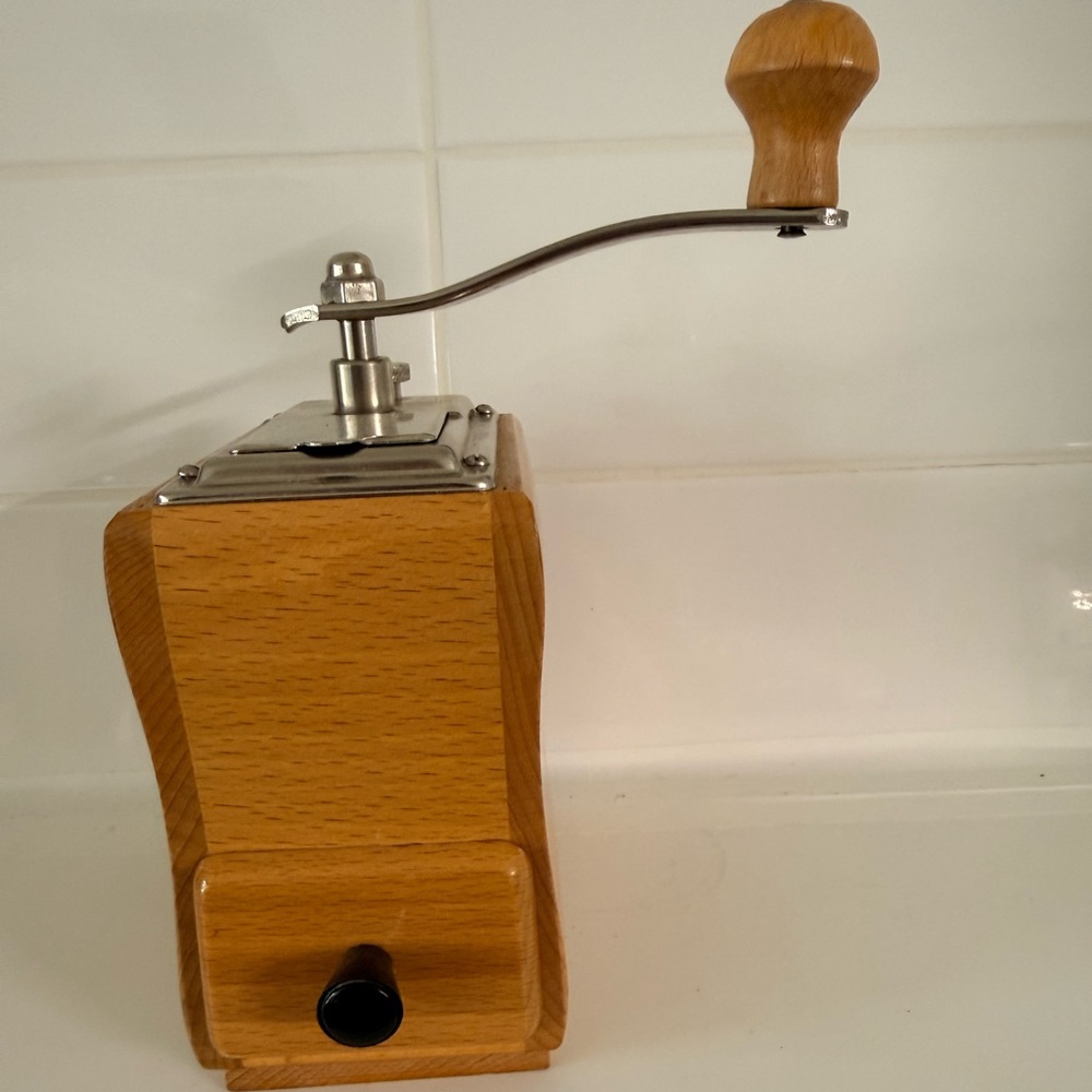 Source Unknown Wooden Coffee Grinder with Silver Accents